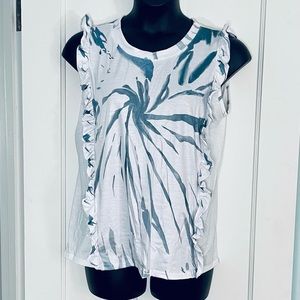 Women’s Plus Size XL 2XL Ruffles Tie Dye Tank Top white & blue